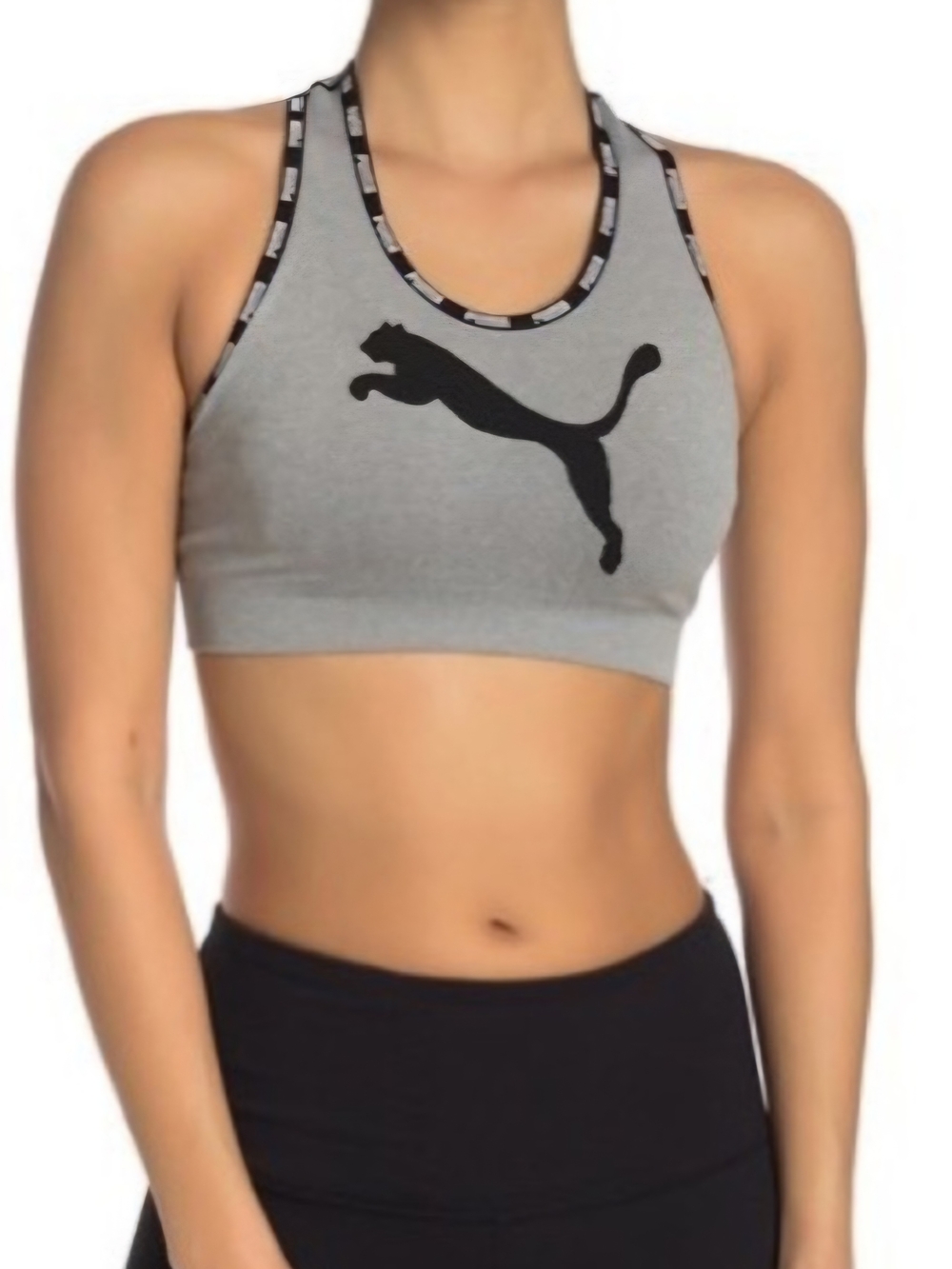 Puma Gray Seamless Racerback Sports Bra Logo Medium Support Size M